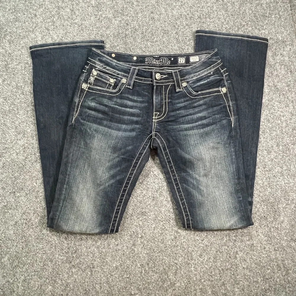 Miss Me Women's Bling Demin Embroidered Jeans Size 27 Embellished Peace Groovy - Picture 4 of 16